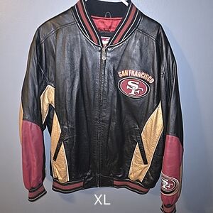 49ERS 100% Black & Gold Leather Bomber Jacket